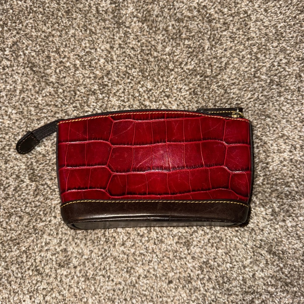 Dooney & Bourke Small Red Leather Crocodile Cosmetic Bag - Picture 3 of 4